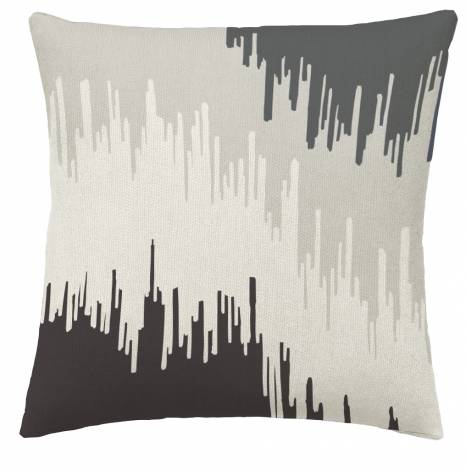 Judy Ross Textiles Hand-Embroidered Chain Stitch Ikat Bands Throw Pillow ice/dark grey/cream/charcoal